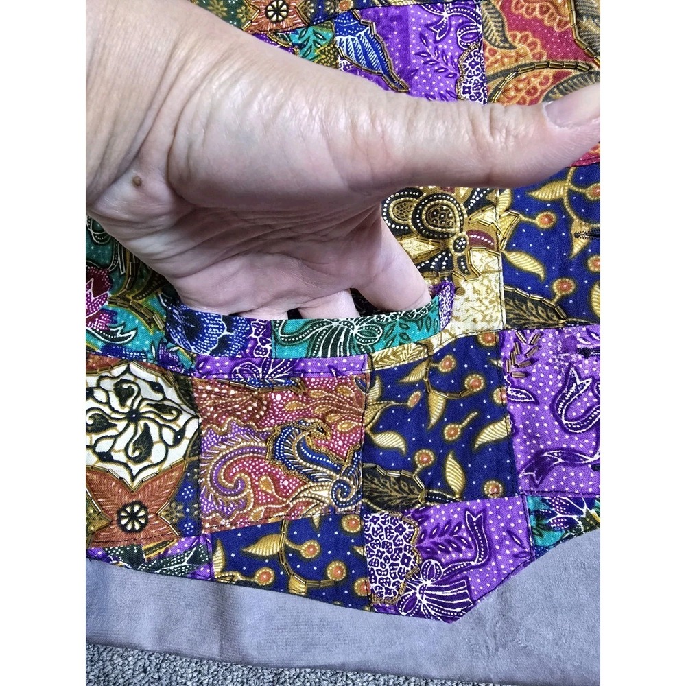 Vtg Effeci Patchwork Vest M 100% Cotton Floral Boho Art to Wear Size L Handmade? - Picture 14 of 14